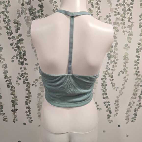 KORAL Ribbed Halter Crop Tank Top Size S NWT | Sage Green Button Front Brami - Picture 8 of 11